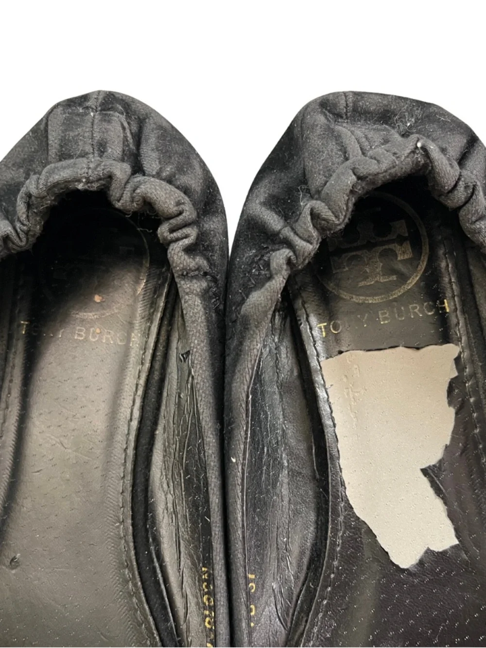 Tory Burch Reva Ballet Flats 7 Black Velvet Gold Medallion Logo Designer Office